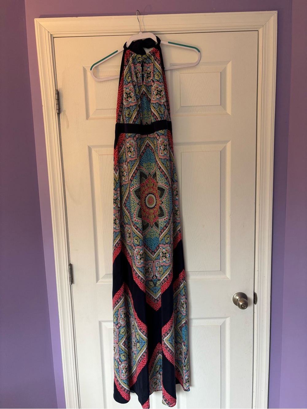 Allen B. By Allen Schwartz Black Halter Maxi with Multicolor Medallion Print